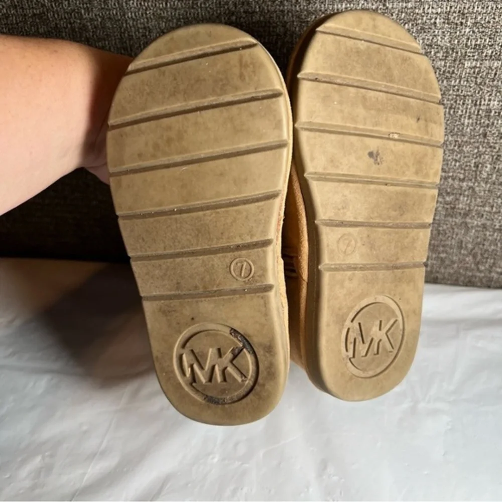 Michael Kors Brownie T Tan Side‎ Zip Boots Girls Size 7 Faux Fur Winter Preppy